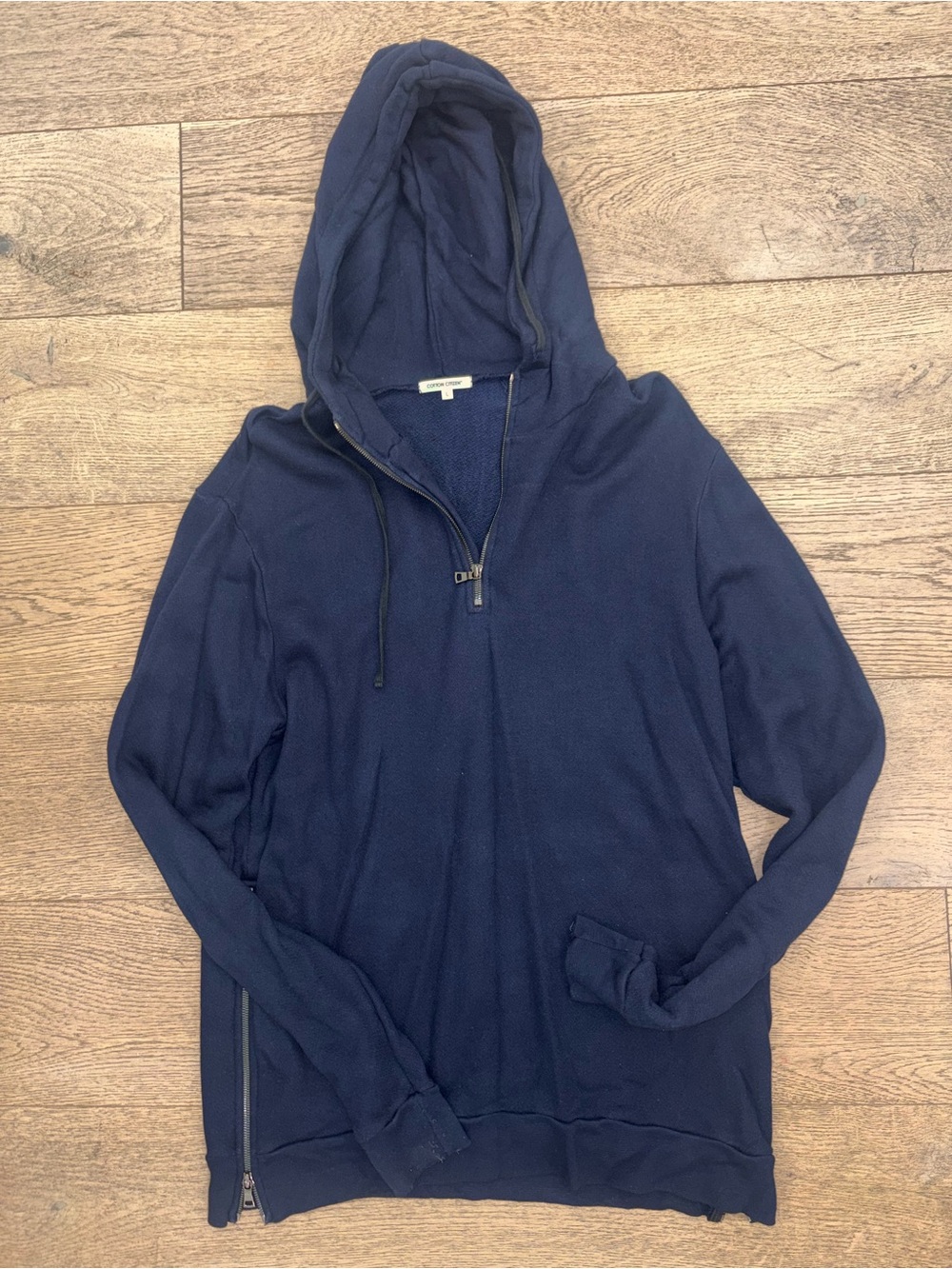 Cotton citizen Dark Blue Half Zip Hooded Sweatshirt Size L